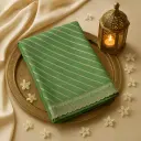 Elegant Sage Green Diagonal Stripe Zari Saree with Embroidery