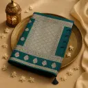 Elegant Teal Designer Saree with Silver Zari Motif Weaving 