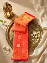 Coral Red Banarasi Silk Saree with Rich Zari Weave