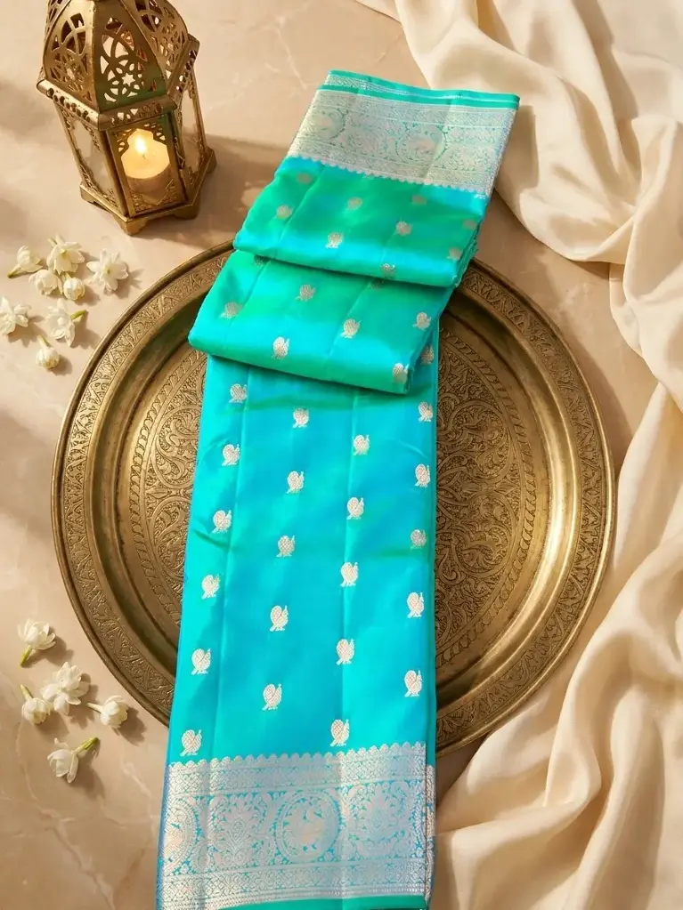 Sea Green Silk Saree with Rich Gold Zari Brocade
