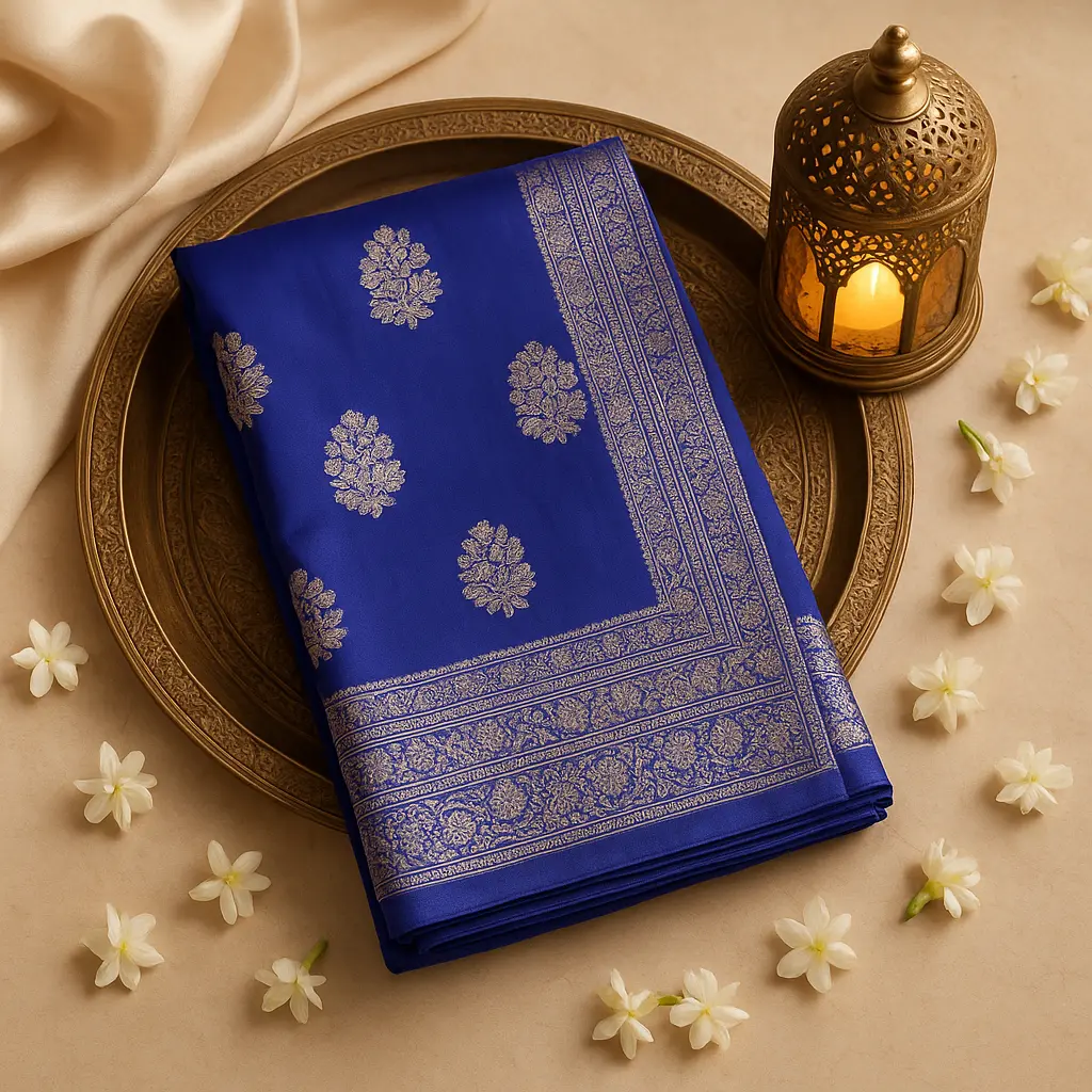 Royal Blue Traditional Banarasi Silk Saree with Intricate Zari 