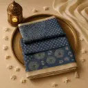 Elegant Indigo Blue Geometric Print Saree with Zari Border