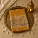 Elegant Mustard Textured Saree with Floral Sequin Embroidery 