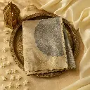 Elegant Beige Woven Saree with Grey Wave and Bandhani Print