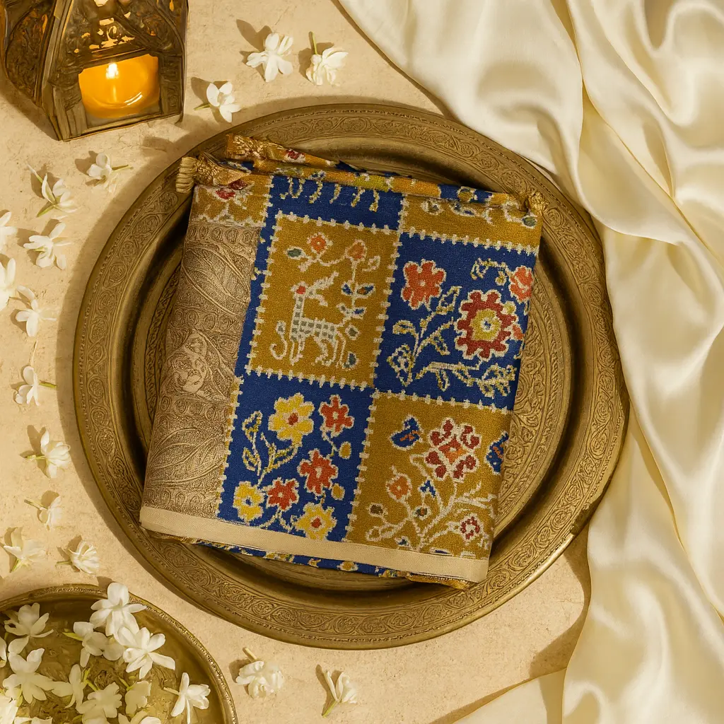 Multicolor Patola Print Saree with Intricate Gold Zari Border
