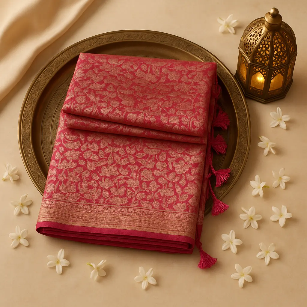 Exquisite Fuchsia Silk Saree with Traditional Elephant Zari Motif 