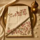 Elegant Off-White Floral Printed Linen Saree with Zari Border