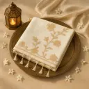 Elegant Beige and Bronze Floral Embroidered Tissue Designer Saree 