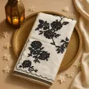 Elegant Monochrome Geometric Floral Embroidered Designer Saree