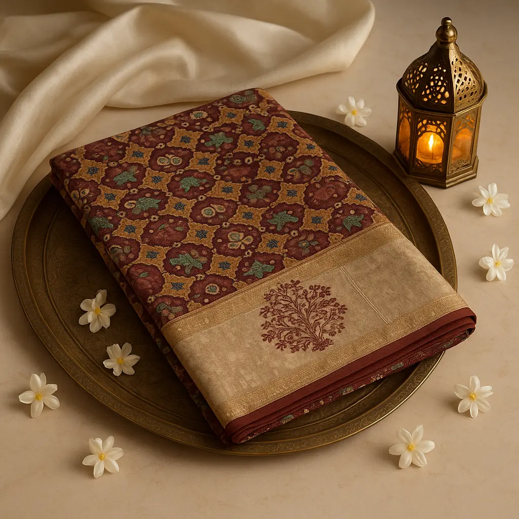 Elegant Embroidered Beige Designer Saree with Traditional Motifs 