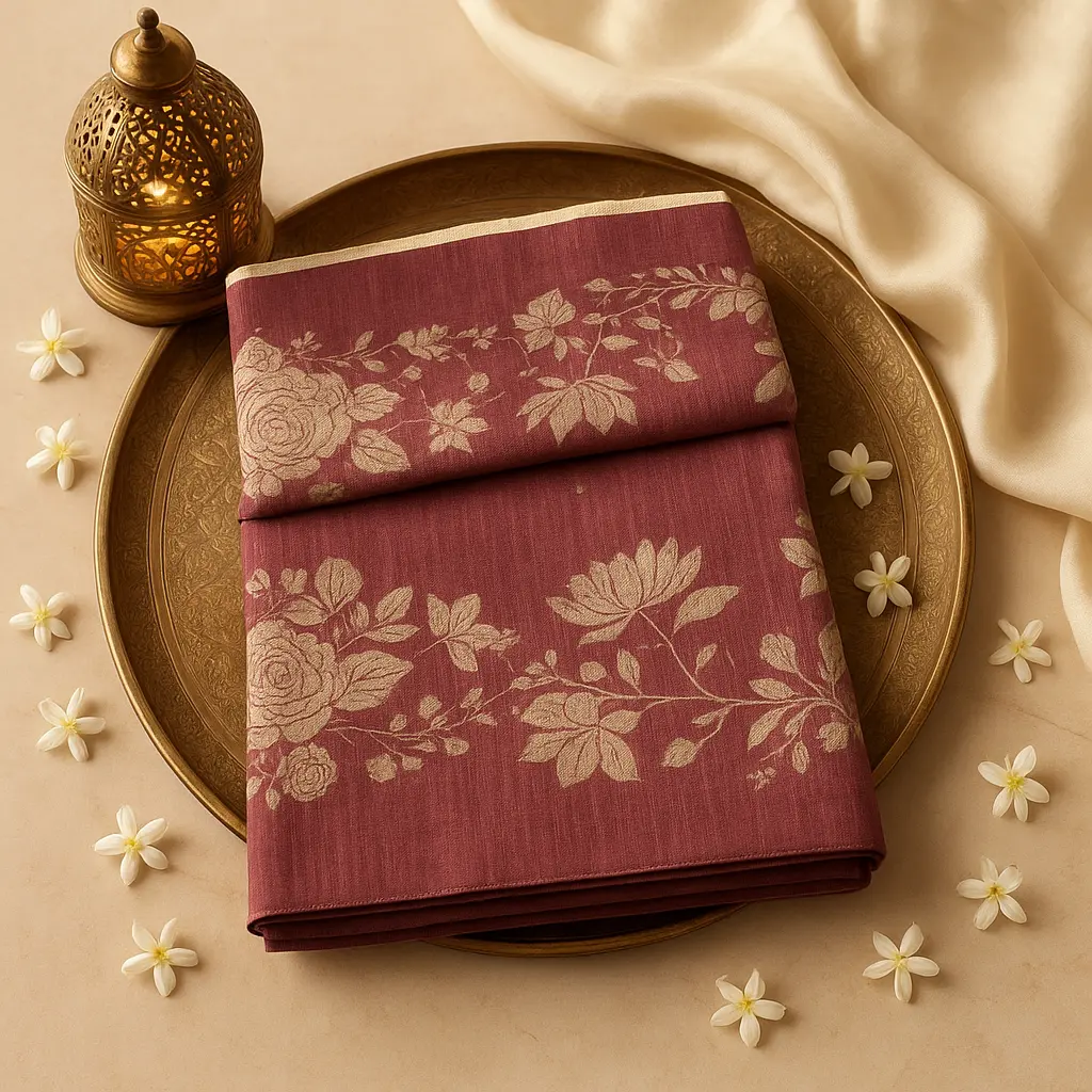 Elegant Maroon Floral Silk Blend Saree with Zari Accents 