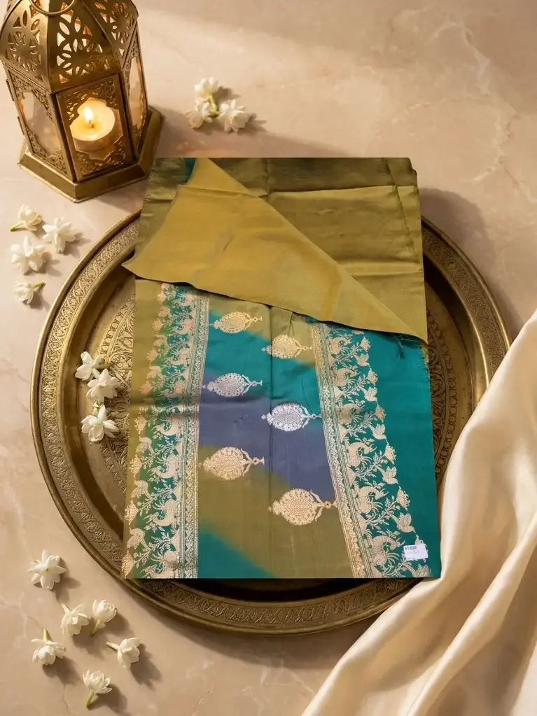 Dual-Tone Mustard Gold Ombre Handloom Silk Saree with Zari Pallu