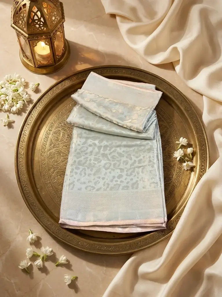 Ice Blue Metallic Tissue Silk Saree with Animal Jacquard