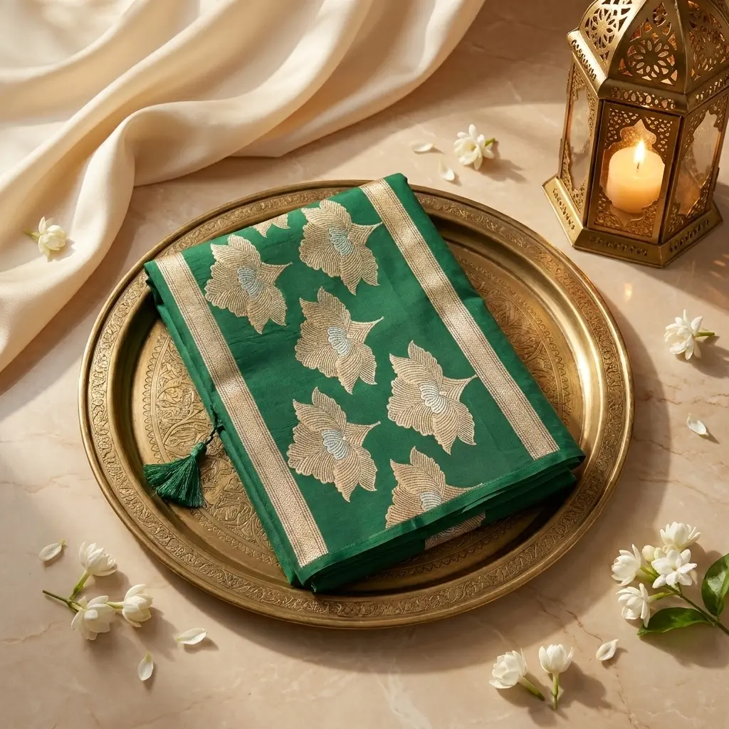 Emerald Green Banarasi Silk Saree with Zari Motifs