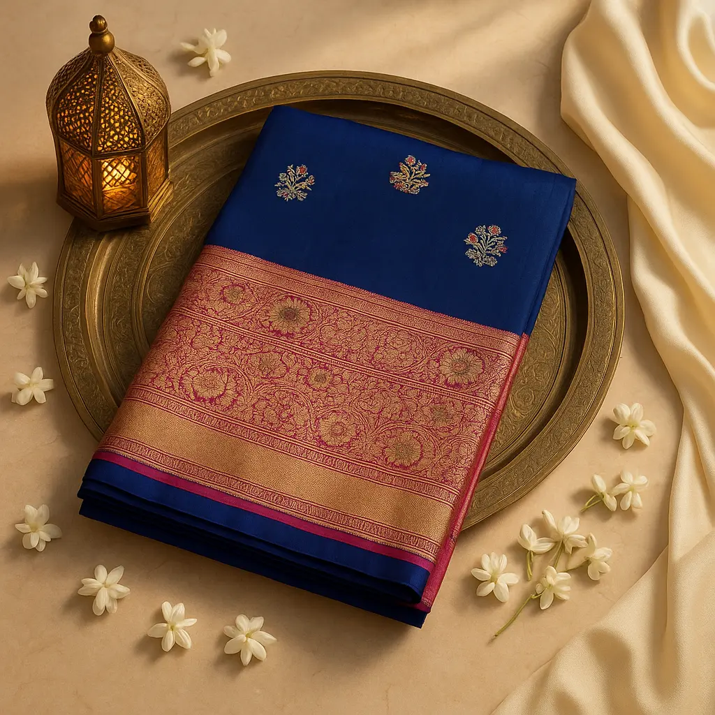 Royal Blue and Magenta Silk Handloom Banarasi Saree