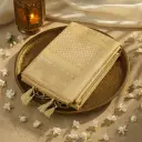 Elegant Cream Gold Jacquard Weave Traditional Silk Saree