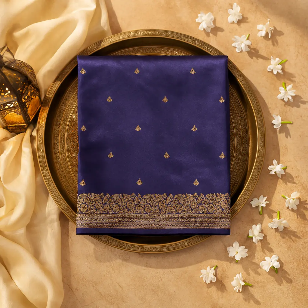 Elegant Royal Blue Silk Saree With Golden Zari Border 
