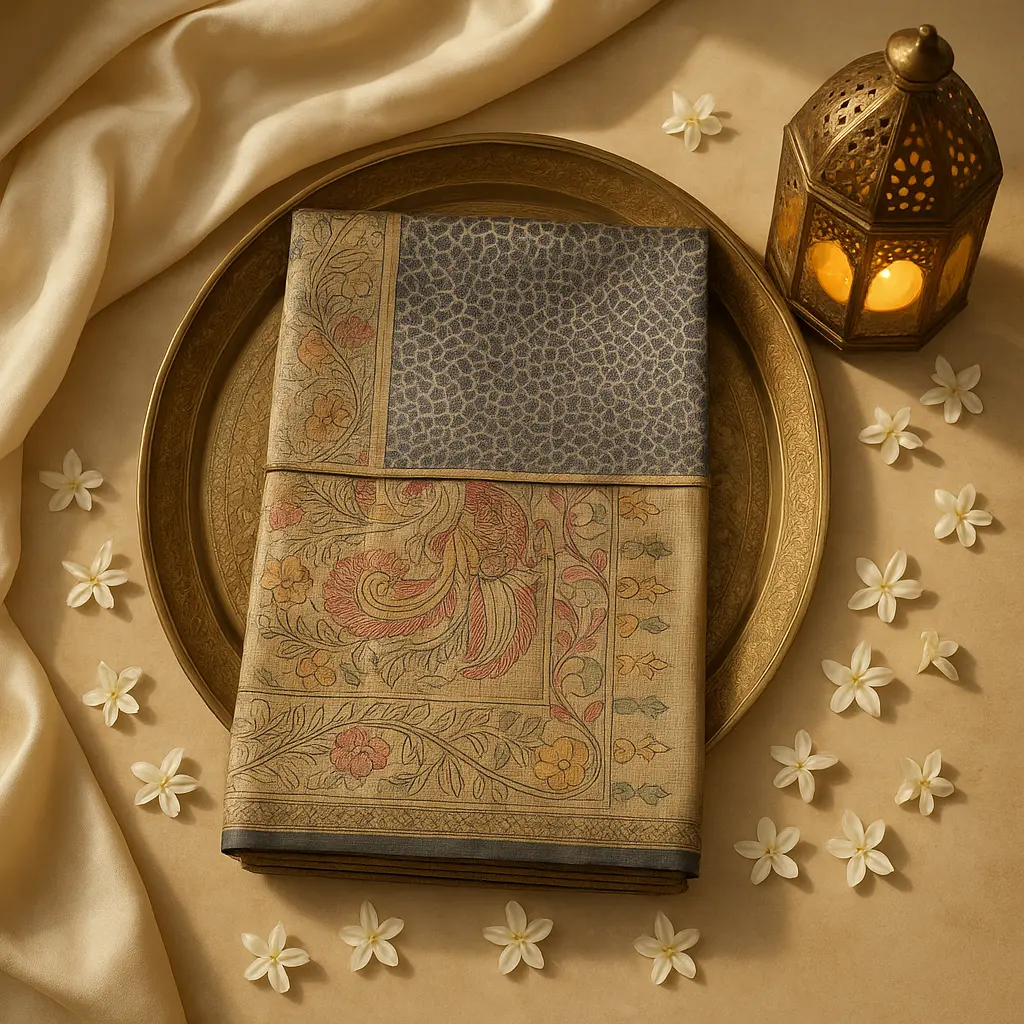 Elegant Floral Printed Art Silk Saree with Zari Border 