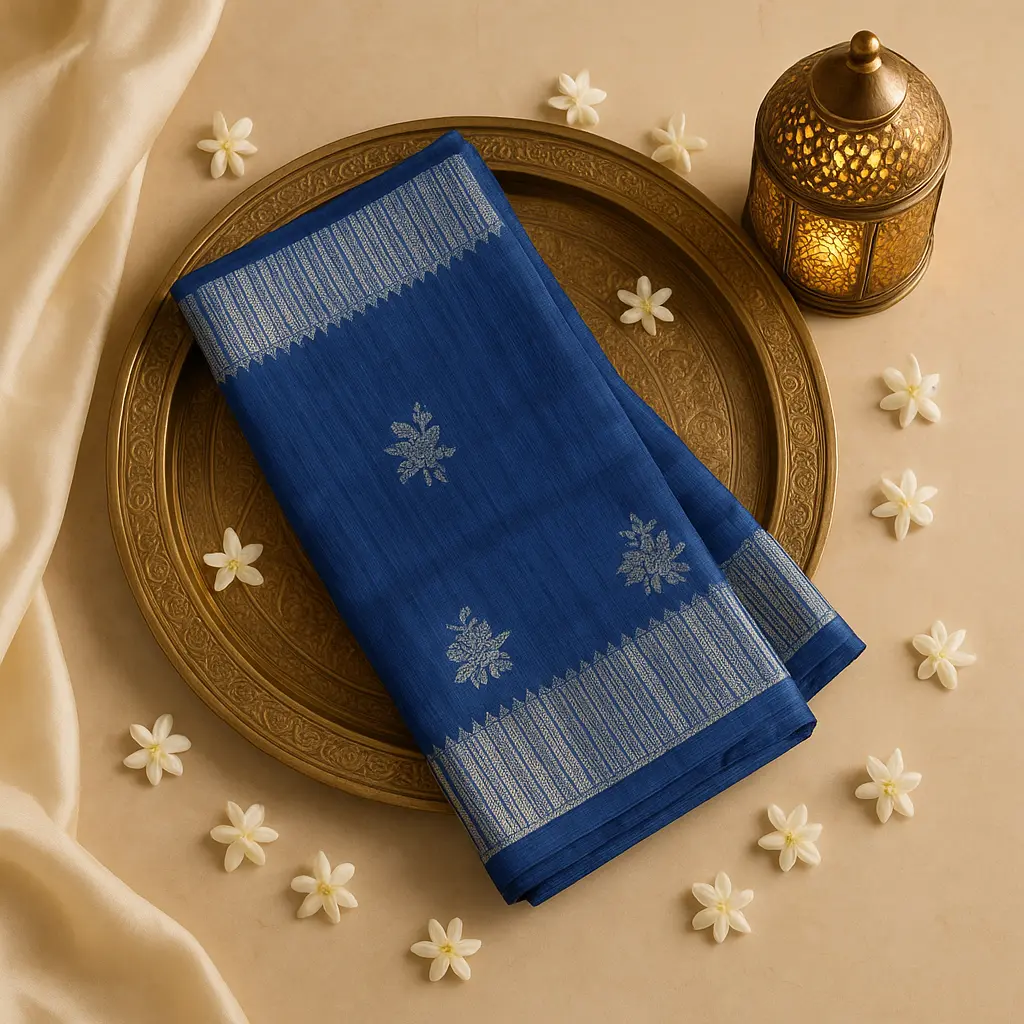 Elegant Blue and Grey Tussar Silk Saree with Zari