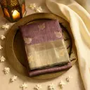 Elegant Mauve Silk Saree with Traditional Gold Zari Border