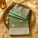 Elegant Sage Green Banarasi Silk Saree with Silver Zari