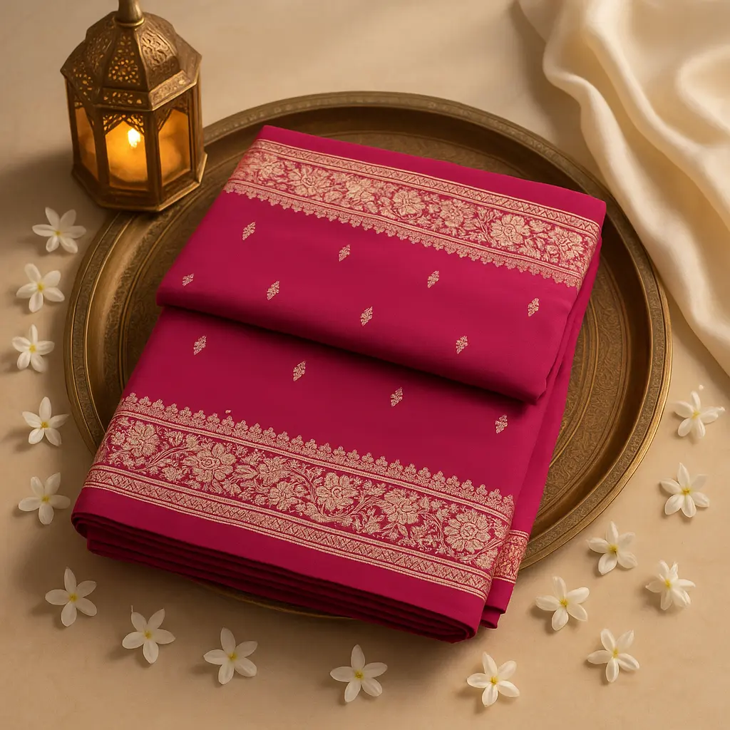 Exquisite Fuchsia Pink Banarasi Silk Saree with Floral Zari