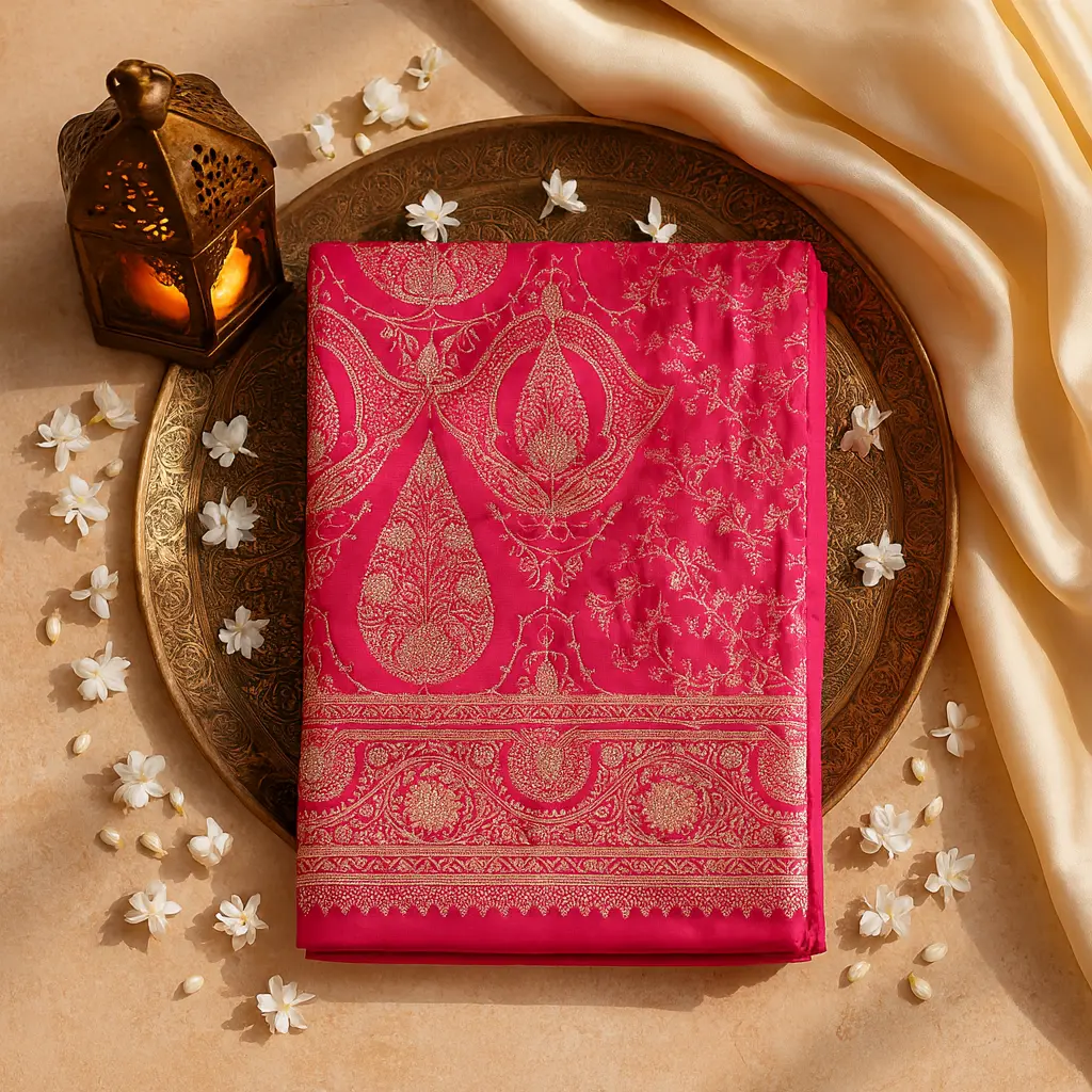 Exquisite Pink Banarasi Silk Saree with Intricate Floral Zari 