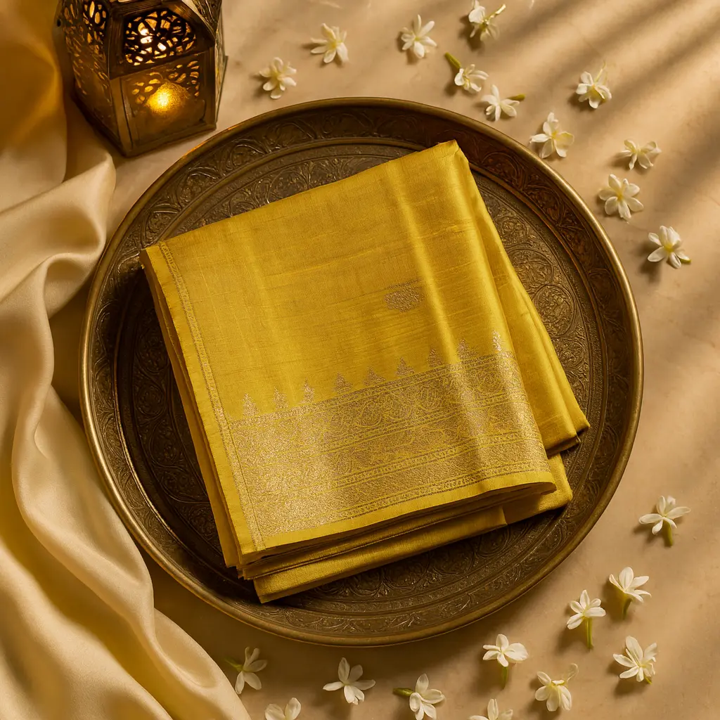 Exquisite Mustard Yellow Handwoven Silk Saree with Traditional Zari 