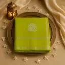 Lime Green Silk Saree with Silver Zari Peacock Motifs