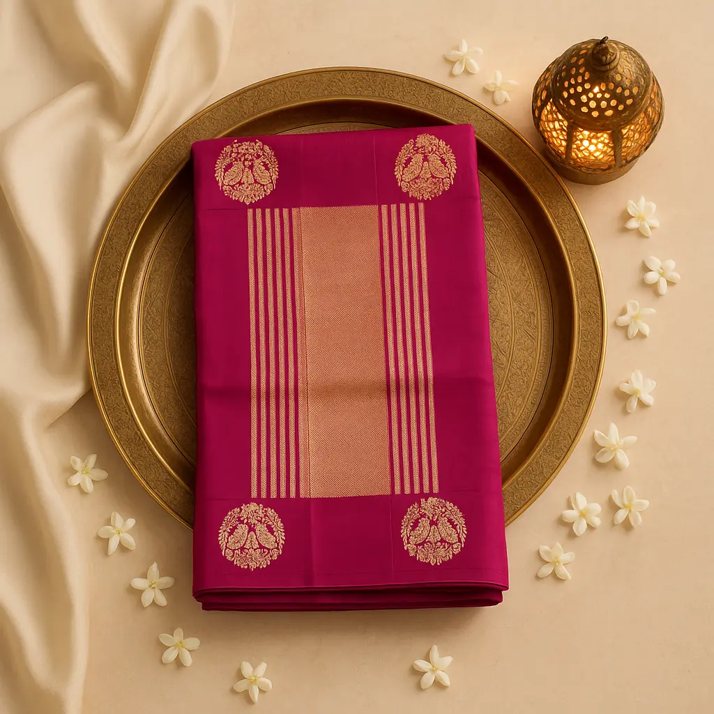Elegant Fuchsia Silk Saree with Traditional Bird Zari Motif
