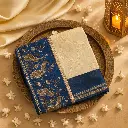 Elegant Royal Blue and Off-White Paisley Silk Blend Saree