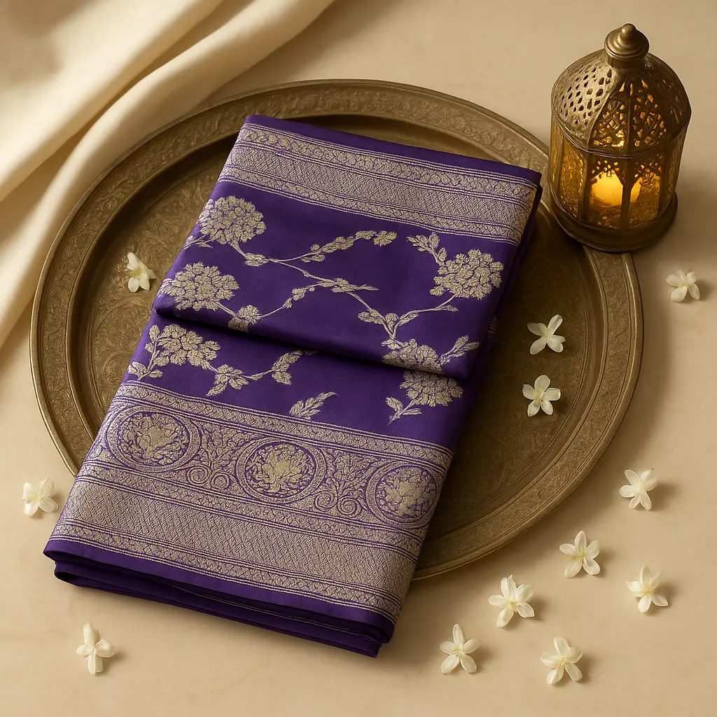 Royal Purple Silk Saree with Elegant Floral Zari Weave