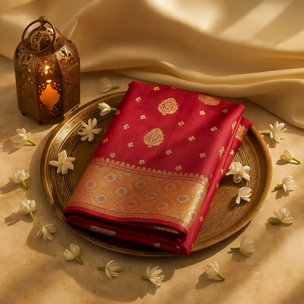 Elegant Magenta Silk Saree With Intricate Golden Zari Border