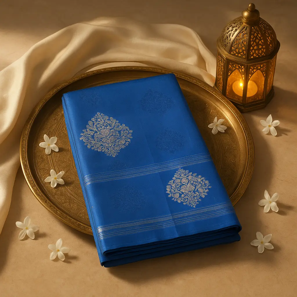 Elegant Royal Blue Zari Embroidered Designer Silk Saree
