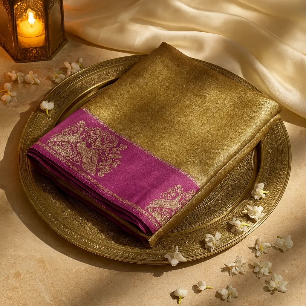 Elegant Purple and Gold Zari Woven Silk Blend Saree