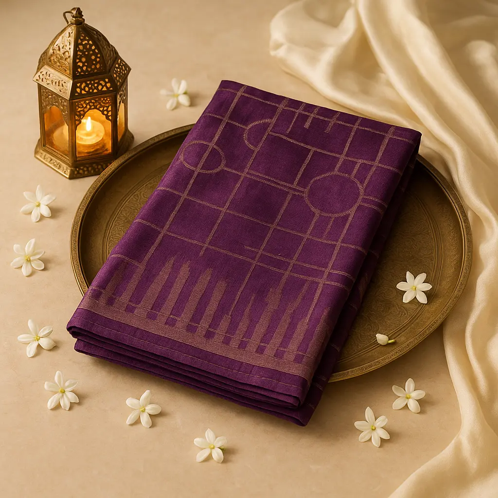 Deep Purple Silk Blend Saree with Modern Geometric Zari