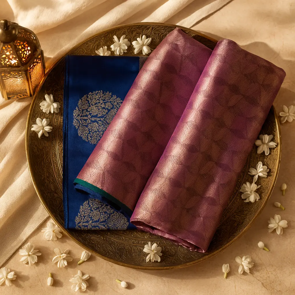 Elegant Royal Blue and Purple Dual-Tone Silk Saree