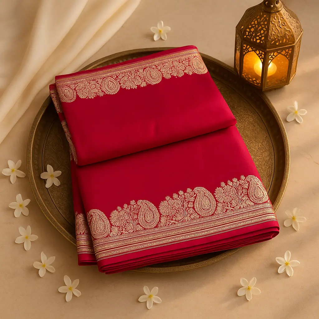 Elegant Fuchsia Pink Banarasi Silk Saree with Traditional Zari Border