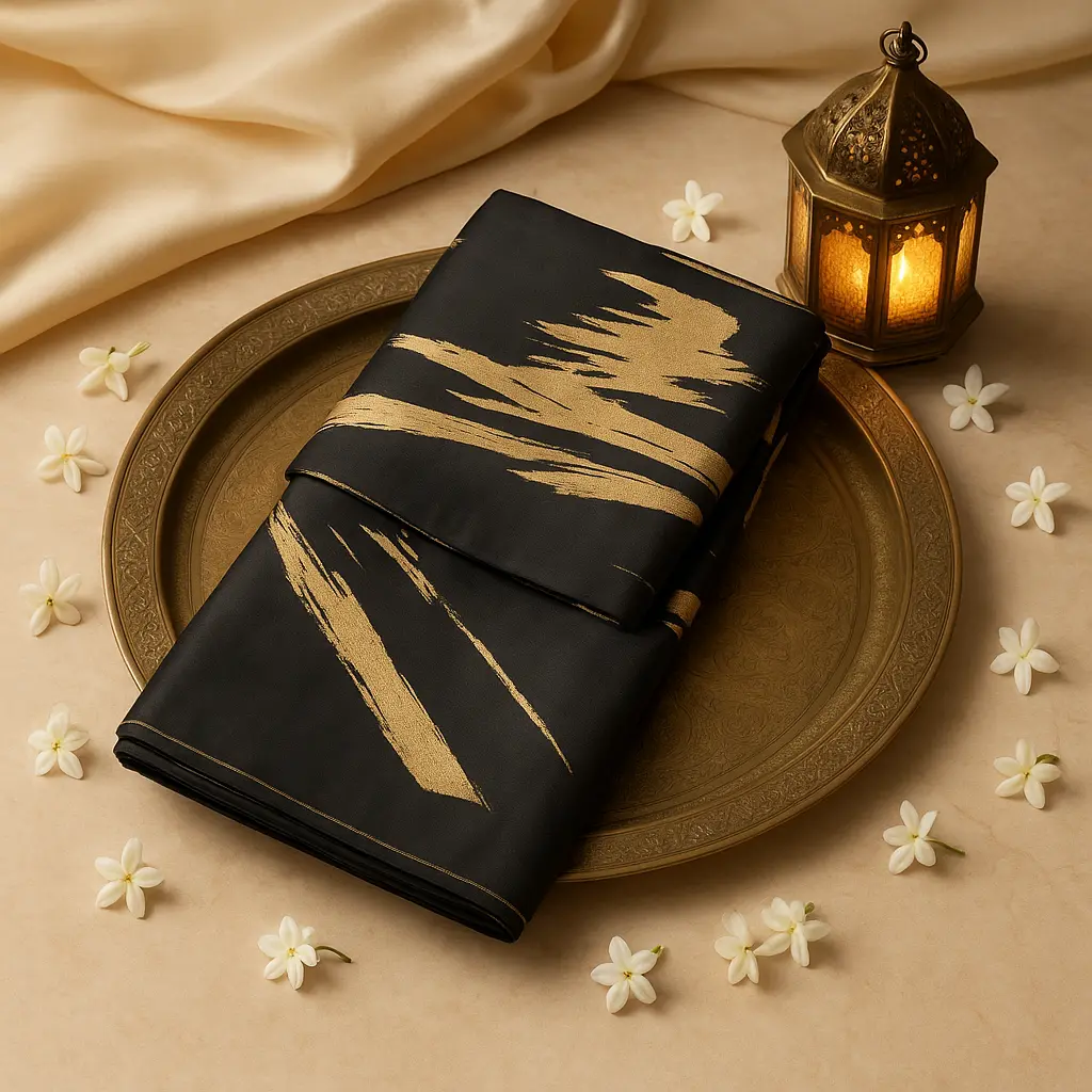 Elegant Black Saree with Artistic Gold Stroke Patterns