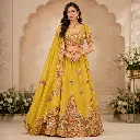 Women's Mustard Yellow Embroidered Lehenga Choli with Designer Blouse and Dupatta