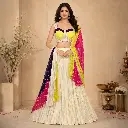 Women's Ivory Multicolour Lehenga Choli with Sequin Blouse and Draped Dupatta