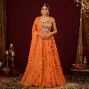 Women's Orange Embroidered Lehenga Choli with Dupatta