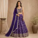 Womens Royal Purple Embroidered Lehenga Choli Set with Dupatta for Wedding, Sangeet and Festive Wear