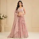 Women's Dusty Rose Embroidered Lehenga Choli with Dupatta for Wedding Sangeet and Festive Party Wear