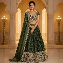 Women's Dark Green Embroidered Lehenga Choli with Designer Blouse and Dupatta
