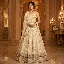 Women's Ivory Gold Floral Lehenga Choli Set with Strappy Blouse and Dupatta