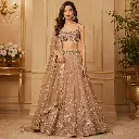 Women's Champagne Beige Embroidered Lehenga Choli Set with Designer Blouse and Dupatta