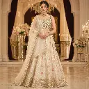 Women's Ivory Pastel Embroidered Lehenga Choli with Sleeveless Blouse & Net Dupatta