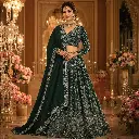 Women's Emerald Green Embroidered Lehenga Choli Set with Full-Sleeve Blouse and Dupatta