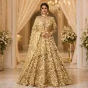 Women's Gold Embroidered Lehenga Choli Set with Designer Blouse and Dupatta